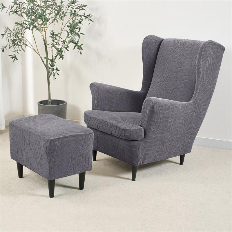 3pcs/set Solid Color Elastic Wing Chair Covers Water Repellent Stretch Wingback Chairs Protector Covers with Ottoman Cover