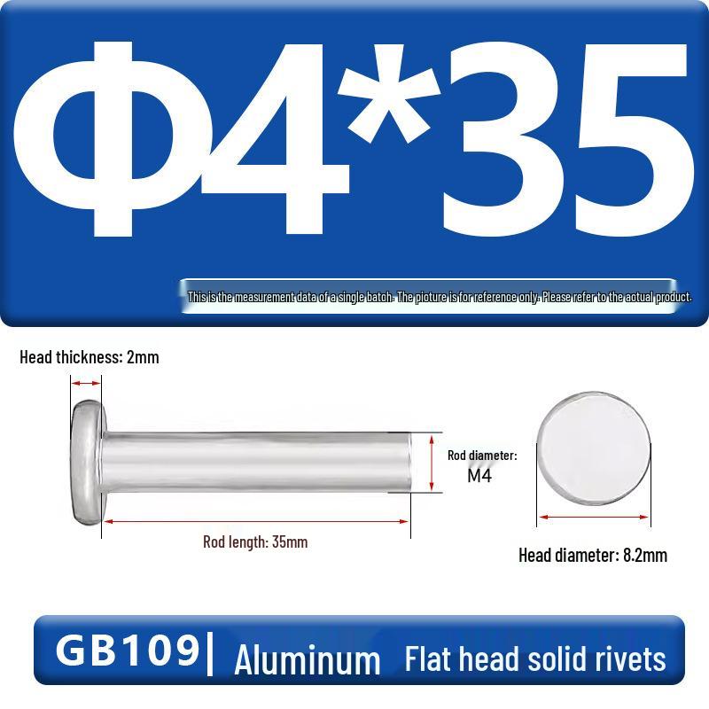 Flat Head Aluminum Solid Rivets GB109, Hand-Hammered, Size M2-M8