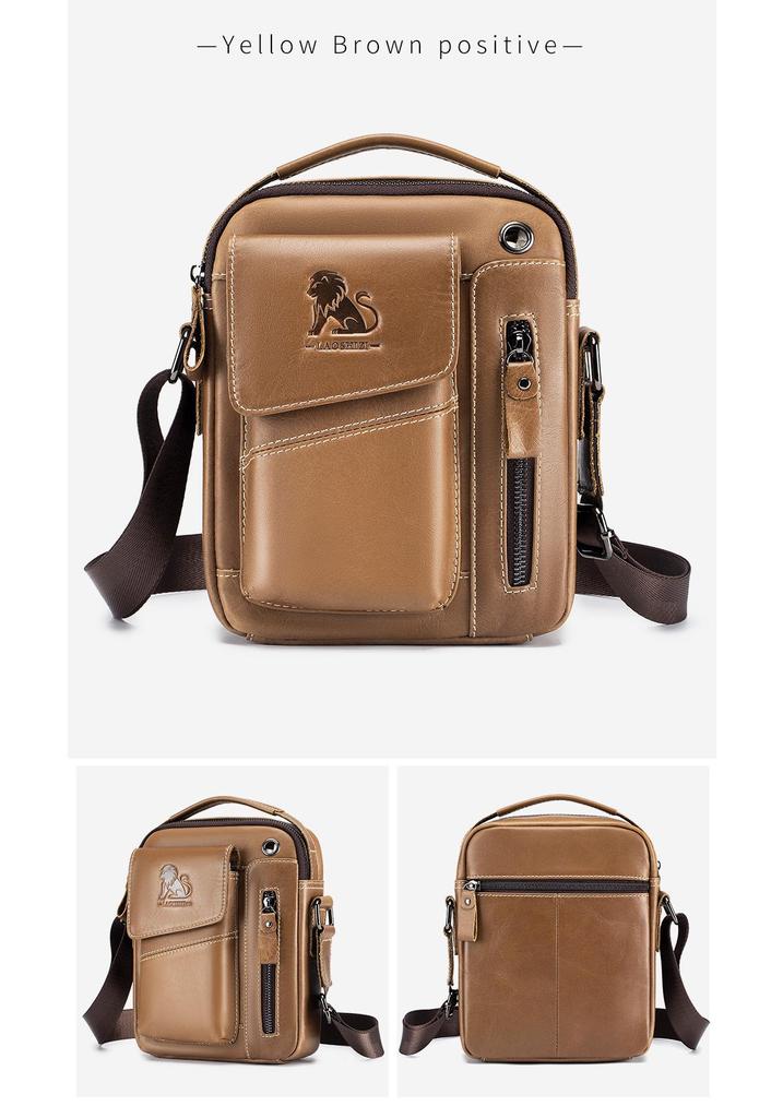 STEEL LION Men's Cowhide Leather Crossbody Sports Bag - Durable, Fashionable, Mini Handbag