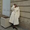 European and American women's clothing autumn and winter new white imitation lamb wool lace-up waist extended fur coat