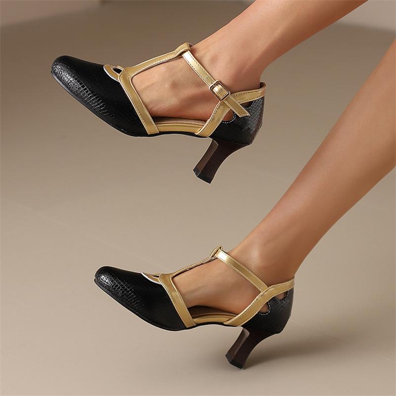 FOREADA Women Two-Piece Pumps Round Toe Thick High Heels Buckle T-Tied Mary Janes Ladies Fashion Shoes Spring Autumn Green 46