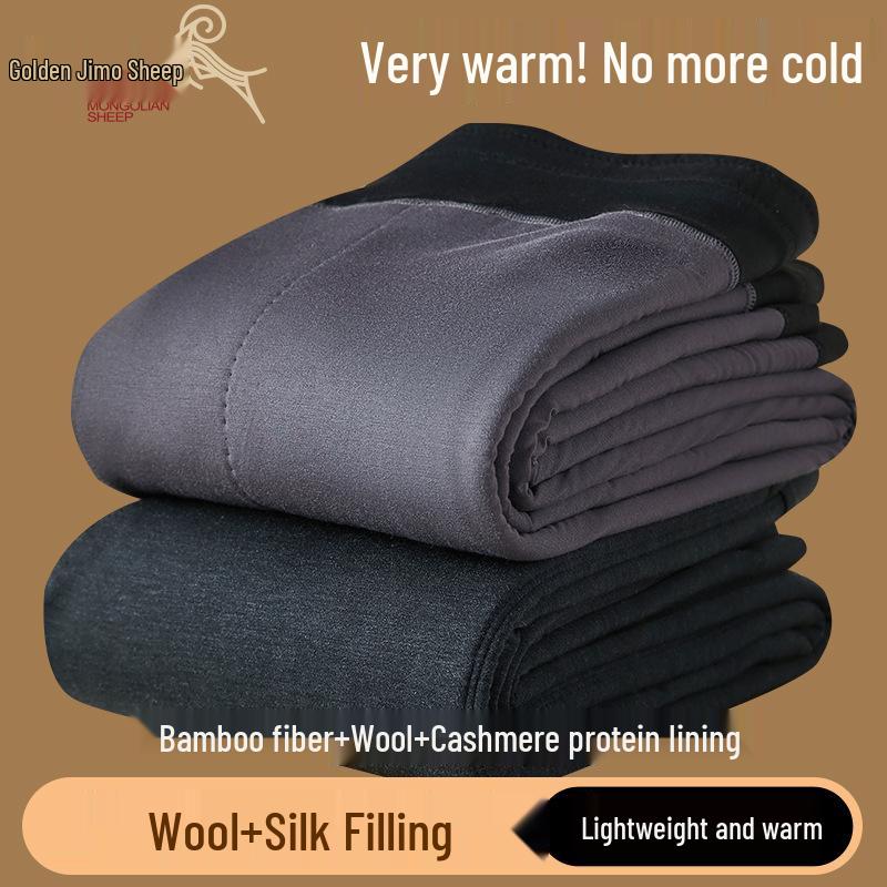 

Мужские и женские утолщенные шерстяные и хлопковые теплые брюки для осени и зимы, машинная стирка, базовая модель с высокой посадкой. 3XL