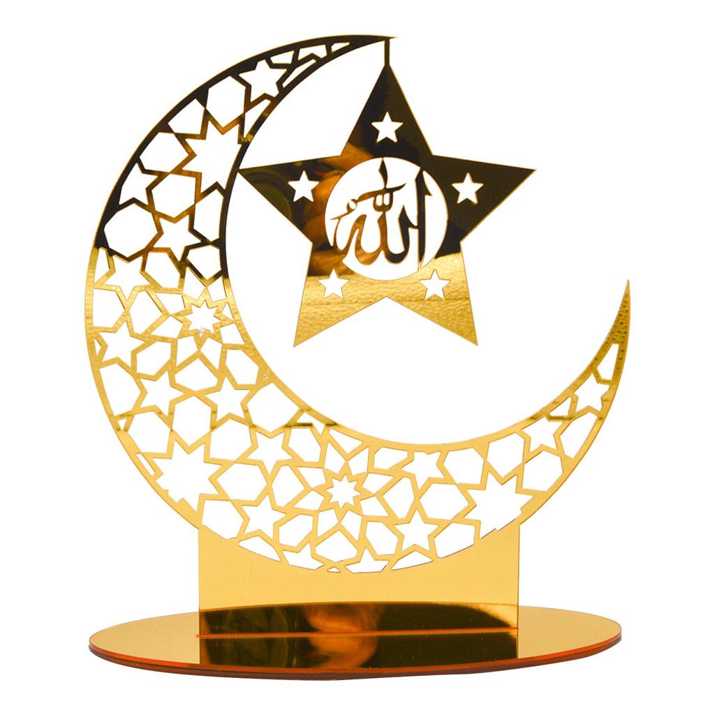 Gold Eid Mubarak Acrylic Ornament Ramadan Kareem Decoration Moon Star Lamp Craft for Home Islamic Muslim Party Supplies