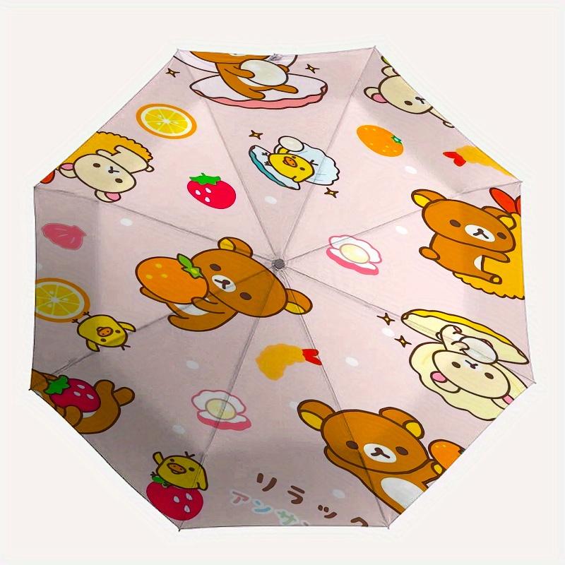 Rilakkuma,San X Automatic Folding Umbrella Simple 8 Rib Design, Bright Cartoon Pattern, Durable Iron Frame, Suitable For Travel, Outdoor, Be