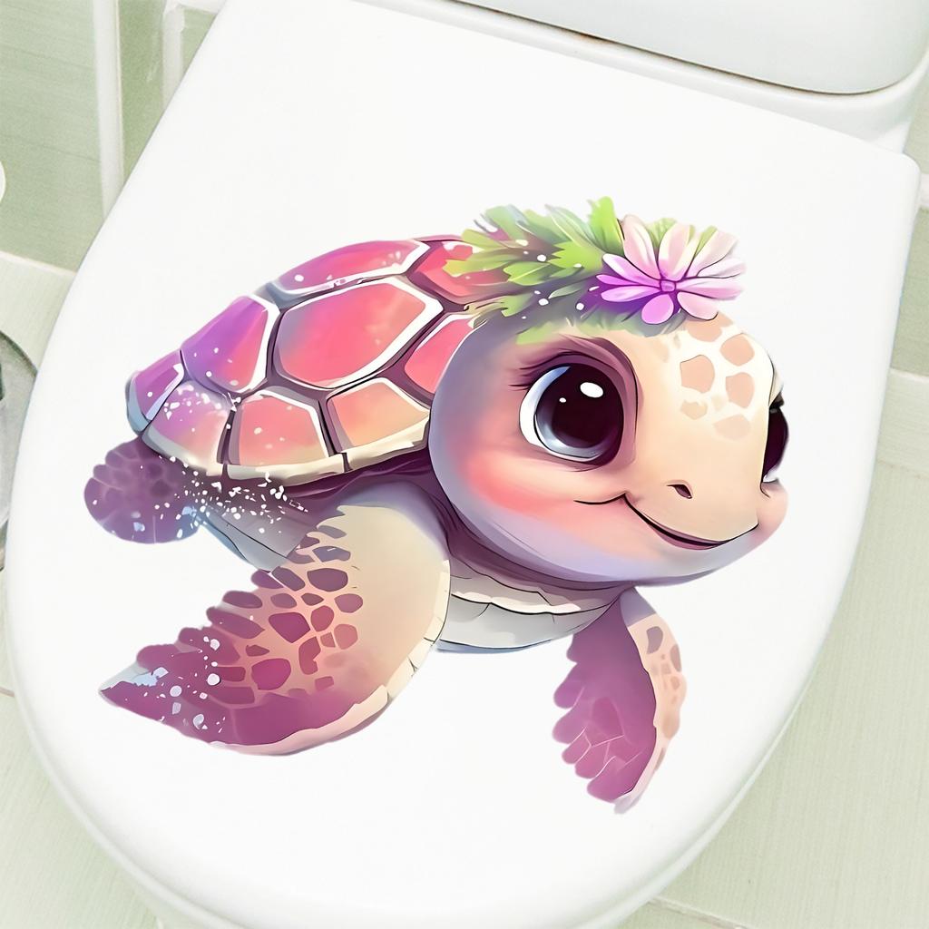 Süßer Rosa Meeresschildkröte Toilettendeckel Aufkleber Wasserdicht Fleckenfest Badezimmer Toilette Hausdekoration