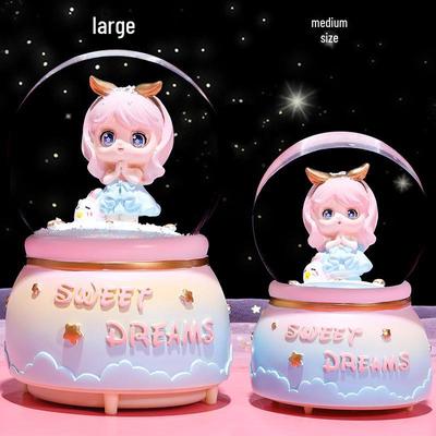 Carillon a sfera di cristallo rotante con neve, graziosa principessa, design a cuore, luce notturna regalo di compleanno