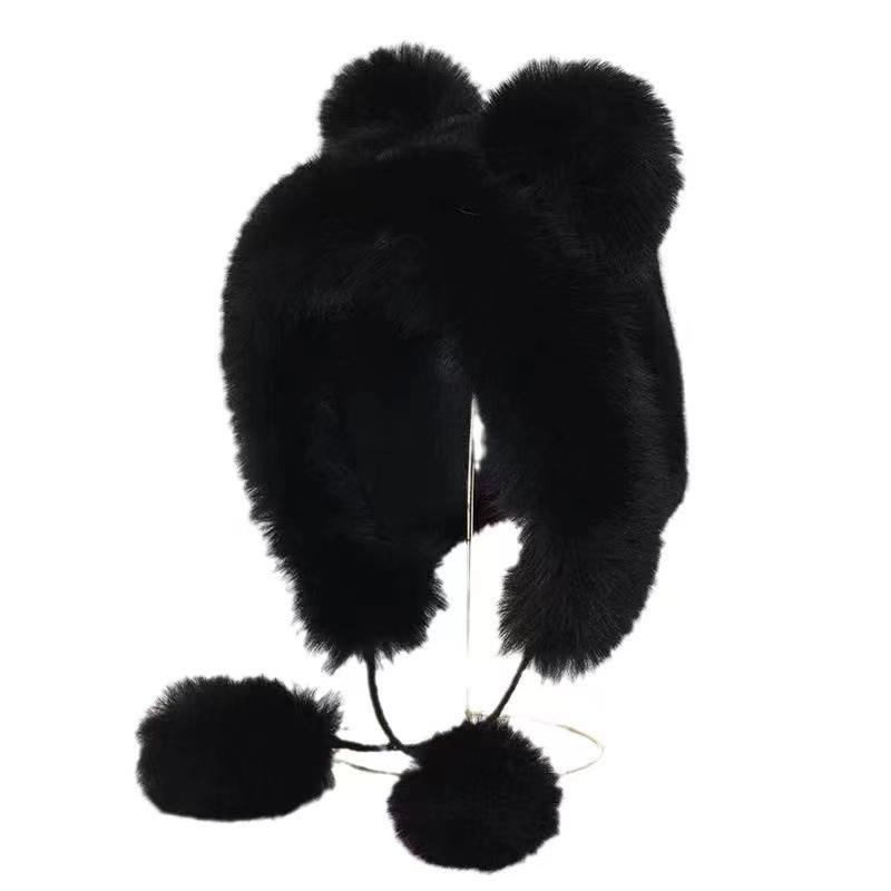 Women's Plush Bear Ear Hat: Cute, Thickened, Fox Fur, Wind & Snowproof Ear Protection