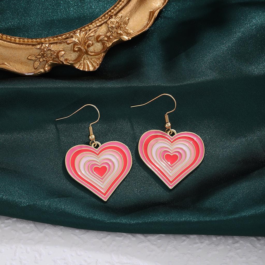 Japanese Pink Peach Heart Checkered Hot Air Balloon Rainbow Ear Hook, Light Luxury High-End Sweet Girl Earrings