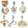 Copper Sunshine Golden Sunflowers Charms Beads Eternal Love Heart Dangle Fit Original Bangle Bracelets Diy Jewelry