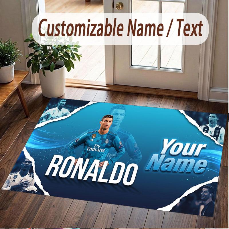 Custom Rug Cristiano Ronaldo Pattern Print Name Text Soft Non‑Slip Floor Carpet for Home Indoor Decoration