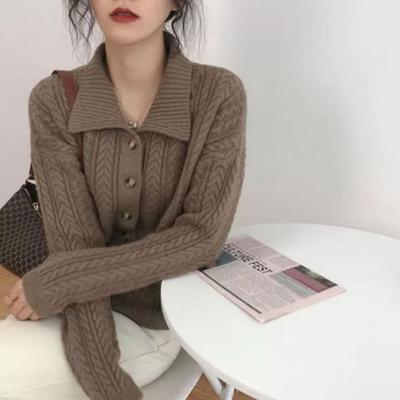 Retro Hong Kong Style Loose Fit Sweater Short Women Ins Trendy Gentle Style Knitted Cardigan Design Sense Niche