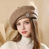 French High-quality Woolen Beret Autumn and Winter Rhinestones Flower Decorative Painter Hat Simple Face Small Hat Women's