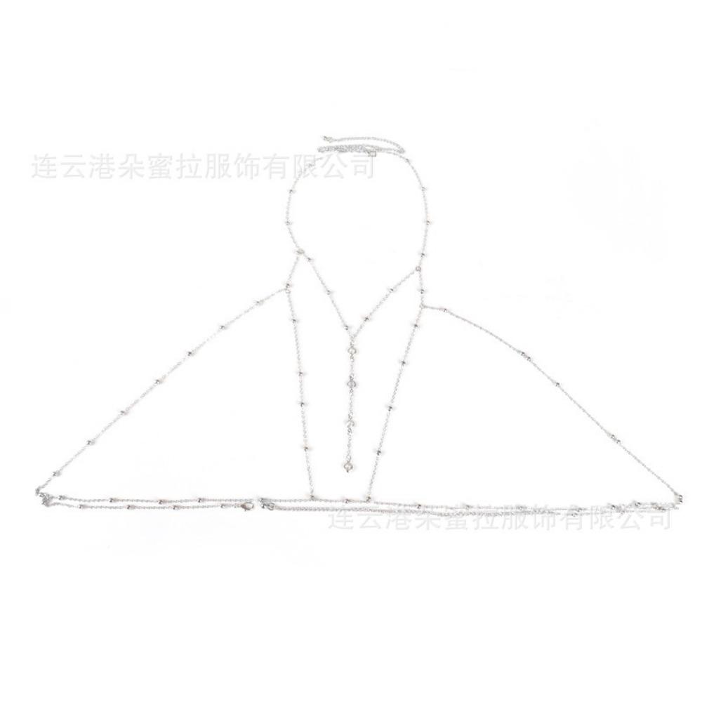 Cross-border Jewelry Body Chain European and American Sexy Exaggerated Beach Casual Flash Diamond Pendant Fringed Alloy Chest Chain