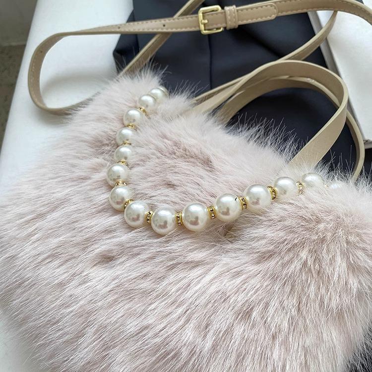 Winter New Soft Plush Portable Female Mini Handbags Fashion Versatile Pearl Small Square Women's Crossbody Bag Soft Texture Ladies Messenger Bags