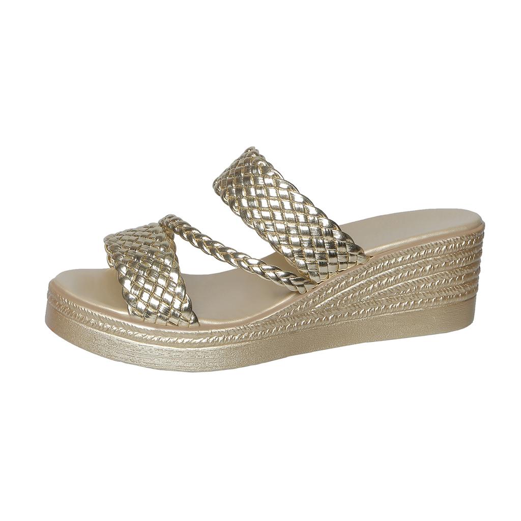 Sandalias de cuña para mujer Verano Mujer Slip on Tacón alto Moda Zapatos de mujer Cómodos Flor Exterior Sandalias de plataforma