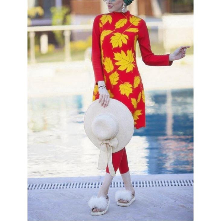 

Комплект из двух частей с цветочным принтом, скромный мусульманский купальник для пляжа с полной защитой, пляжная одежда буркини большого размера (Без хиджаба) 5XL зелёный