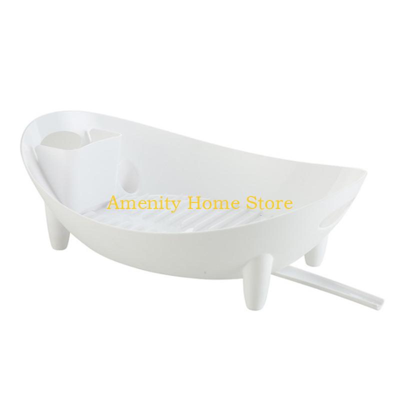 

F26C Dish Drying Rack Oval Shaped Drainer with Utensil Holder Plate Bowl Cutlery Storage Vegetable Basket Kitchen Organizer белый