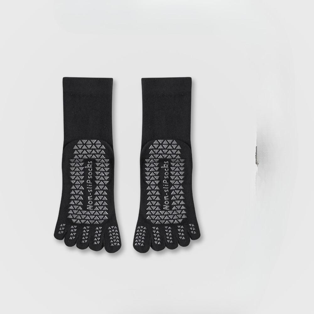 Solid-color Five-finger Mid-calf Socks with Silicone Grip, Yoga Fitness Pure-color Combed Dopamine Yoga Socks