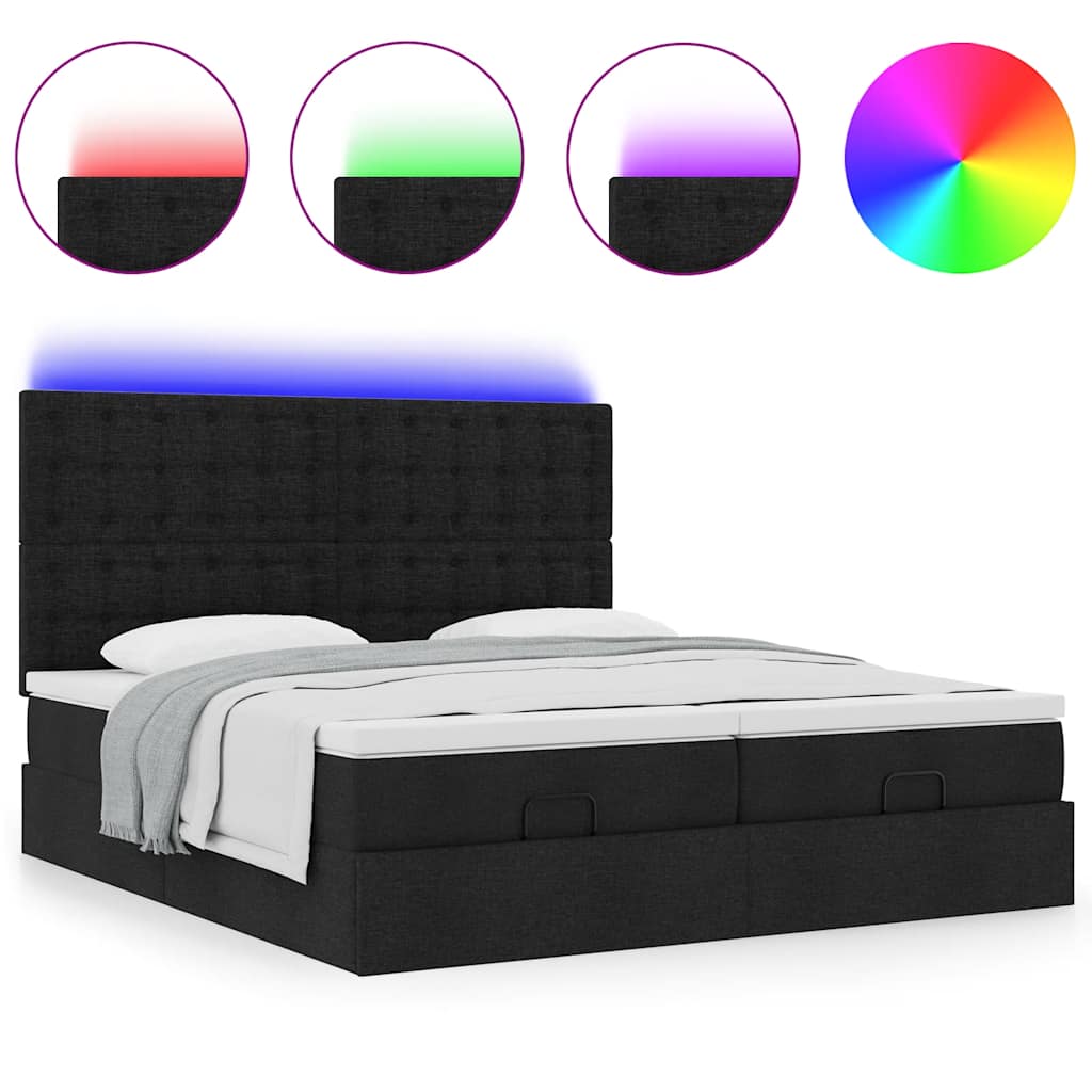 Ottoman Bed with Mattresses & LEDs Black 200x200 Cm Fabric