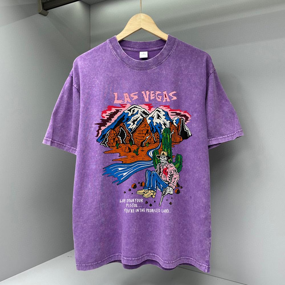 Las Vegas Graffiti-Art Mountain Print Men Clothes Summer T-Shirts High Quality Streetwear Loose Tops Breathable Tee