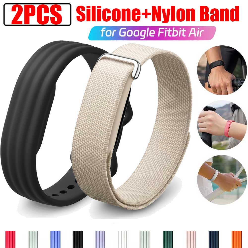 2 Stück Silikon+Nylon Armband für Google Fitbit Air Strap Verstellbares Ersatz-Armband für Fitbit Air Fitness-Tracker Armband