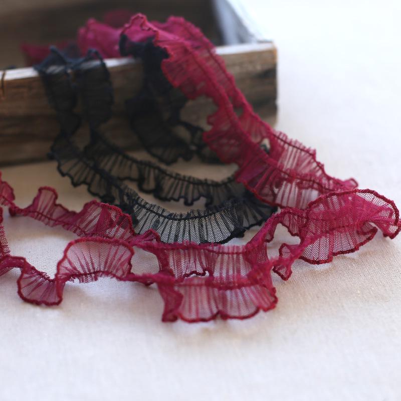 2cm Mesh Pleated Lace Trim with Dense Thread Edge for Doll Clothes and Hats