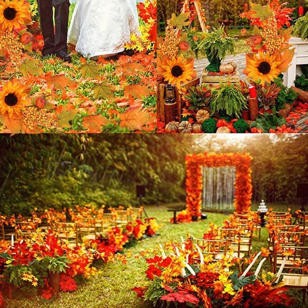 1/2 PCS Fake Sunflower Maple Leaf Flower Beams Autumn Decoration Flower Arrangement Home Furnishings, Halloween Decorative Gift