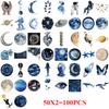 50 100Pcs Cartoon Laser Blue Space Graffiti Stickers Decorative Guitar Notebook Luggage Diy Waterproof Stationery Stickers