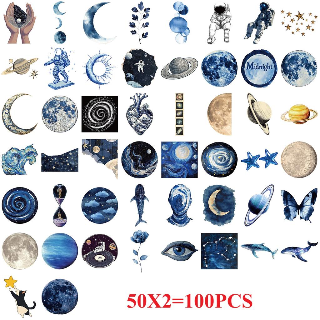 50 100Pcs Cartoon Laser Blue Space Graffiti Stickers Decorative Guitar Notebook Luggage Diy Waterproof Stationery Stickers