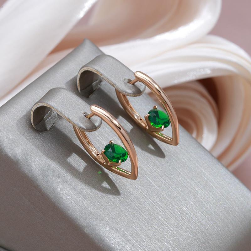 Kinel Shiny Green Zircon V Shape Earrings For Women Daily Fashion Jewelry