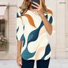 Women Plus Size Round Neck Half Sleeve Printed T Shirt Curved Hem