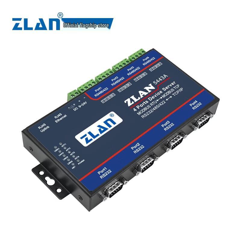 ZLAN Industrial 4-Port RS232/485/422 To Ethernet Modbus Gateway