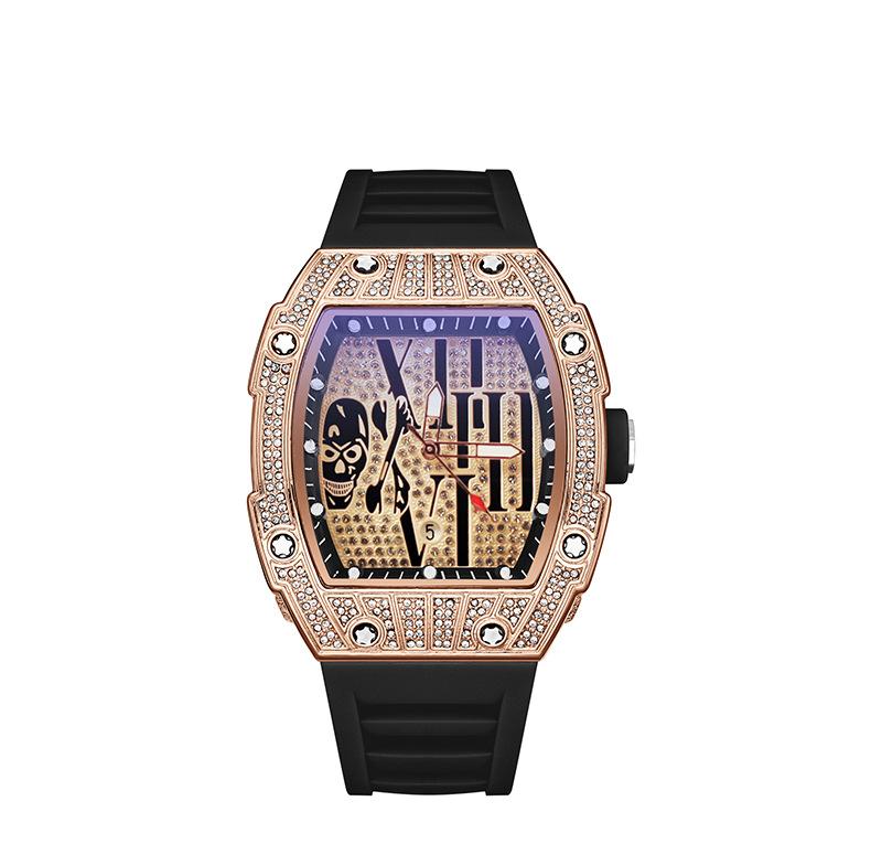 Barrel-Shaped Dial Full Diamond Watch Casual Calendar Quartz Watch
