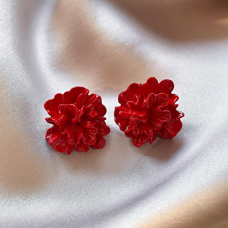 Orecchini a bottone smaltati a forma di fiore piegato 3D color rosso acceso per donna, personalità, temperamento, gioielli minimalisti