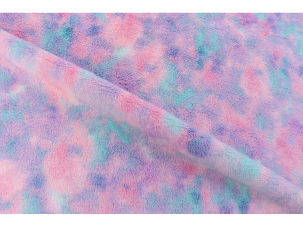 Tecido de pelo de coelho de imitação de veludo tingido com gradiente de arco-íris com cores de fantasia