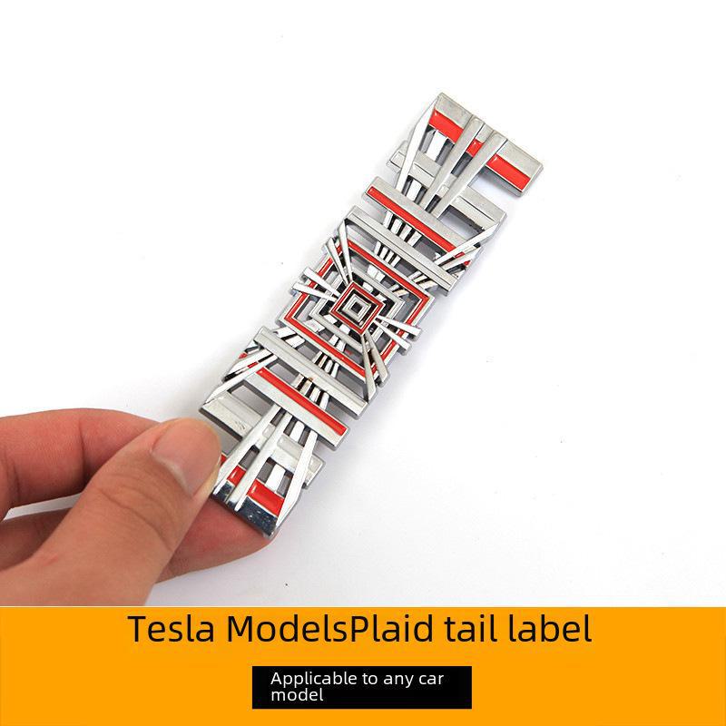 Tesla Model 3/Y/S/X Metal Letter Tail Plaid Label Accessory