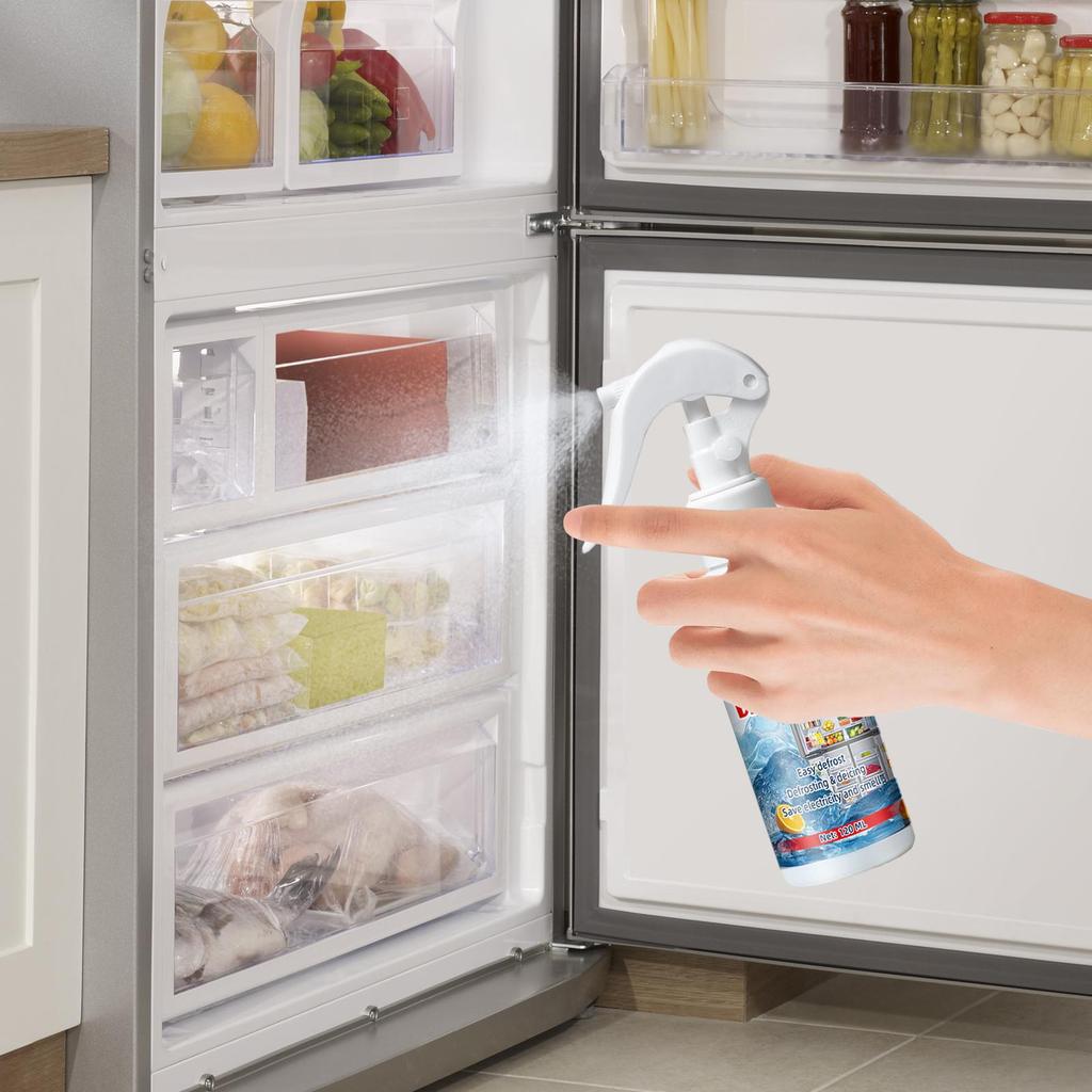 Sbrinatore per Congelatore 120ml Spray Sbrinante per Frigorifero e Congelatore Spray Rimuovi Ghiaccio Rimuove Rapidamente il Ghiaccio Accumulato Spray con Spatola