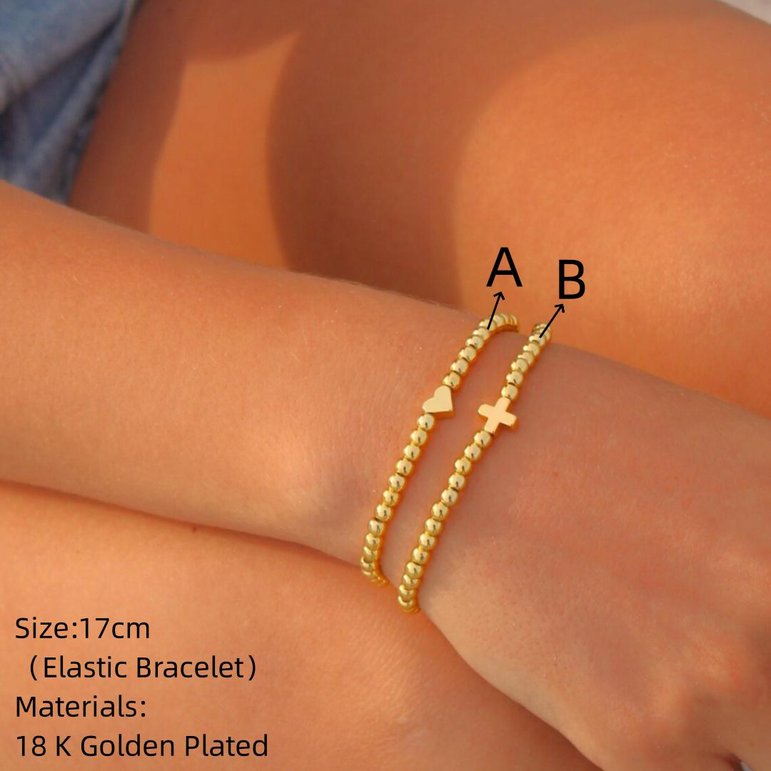 Vlen Christian Gold Cross Luxury Bracelet Fashion Boho Jewelry 18 K Gold Plated Heart Bracelet for Women Beaded Pulseras Mujer