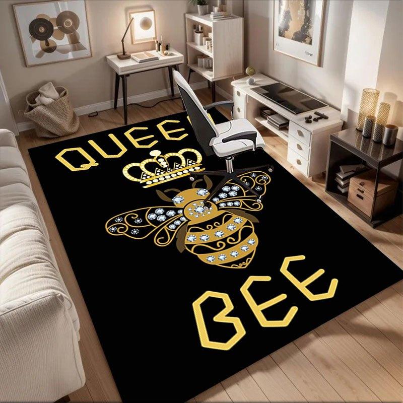 

Queen Bee: Luxury Golden Crown Bee Design Office Mat Home Decor Office Desk Chair Rugs Chair Carpet for office Chair Mat Gift For Halloween 60cm by 90cm