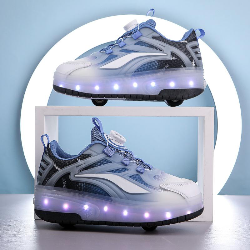 2 New children's runaway shoes, girls' automatic double-wheel skates with lights, men's luminous shoes