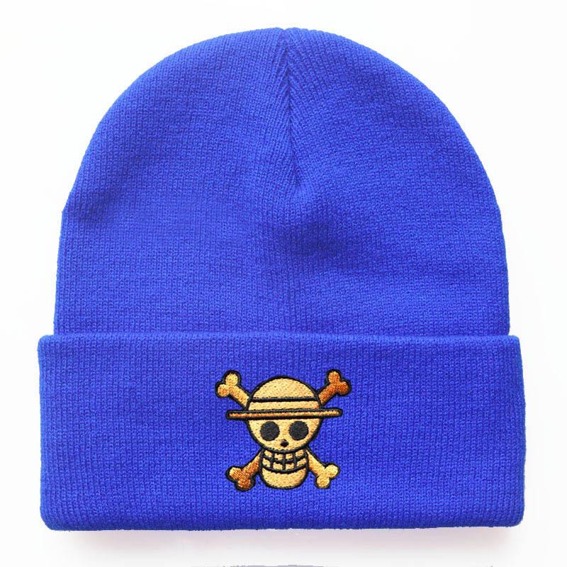 One Piece Cartoon Embroidered Knit Hat, Warm Pullover for Men and Women, Autumn and Winter Anime Cold Weather Hat, Student Woolen Hat