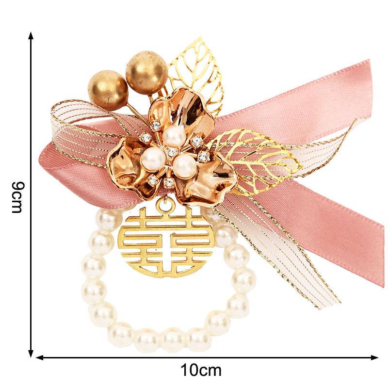 Brățară Exquisită pentru Domnișoare de Onoare cu Flori Artificiale, Panglică Dulce de Nuntă, Fundă cu Perle, Flori de Mână pentru Mireasă, Accesorii de Petrecere, Bal de Promovare, Cadouri