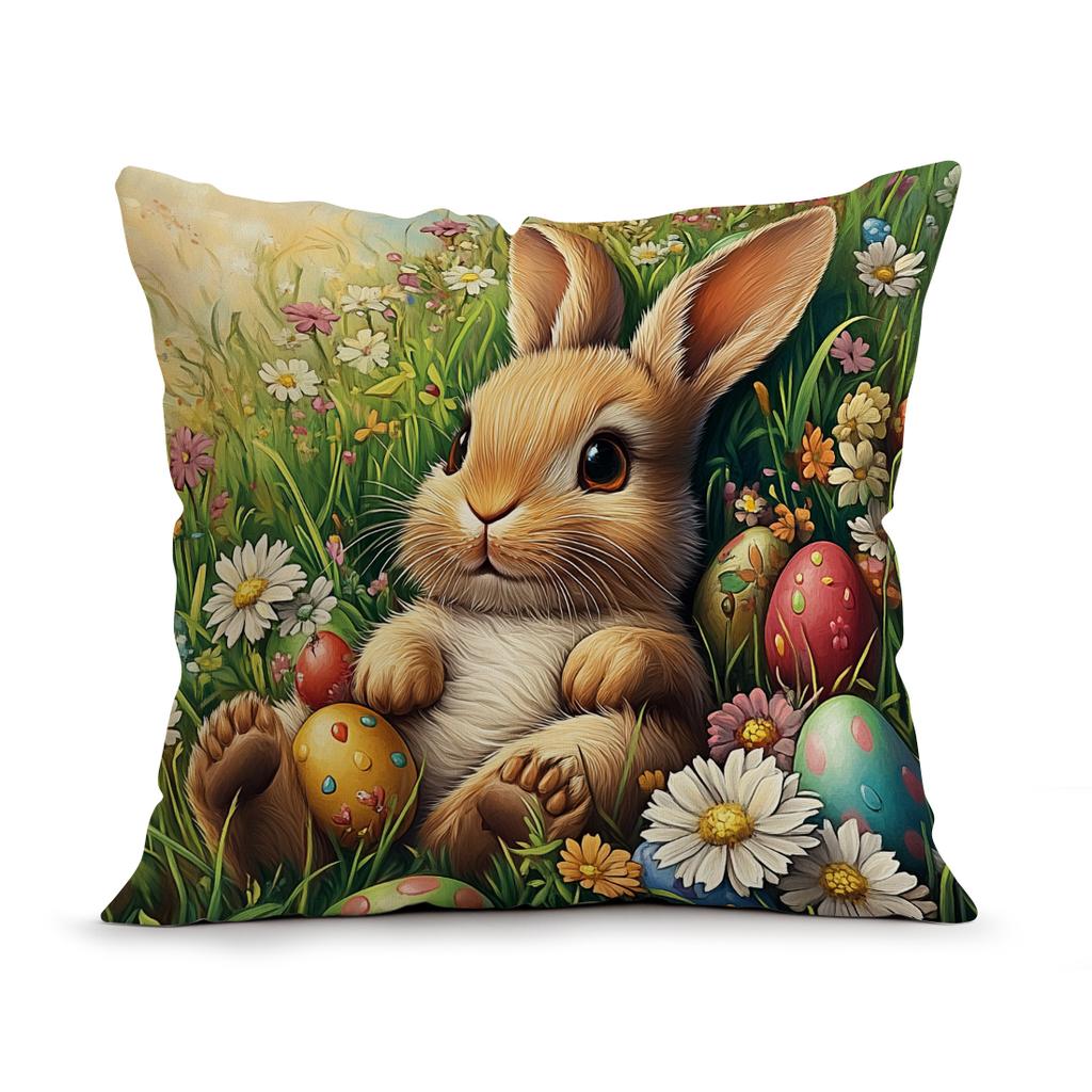 Easter Bunny Flowers Cushions Pillowcase Polyester Cushion Cover Throw Pillow Pillowcover Home Car Sofa Decor