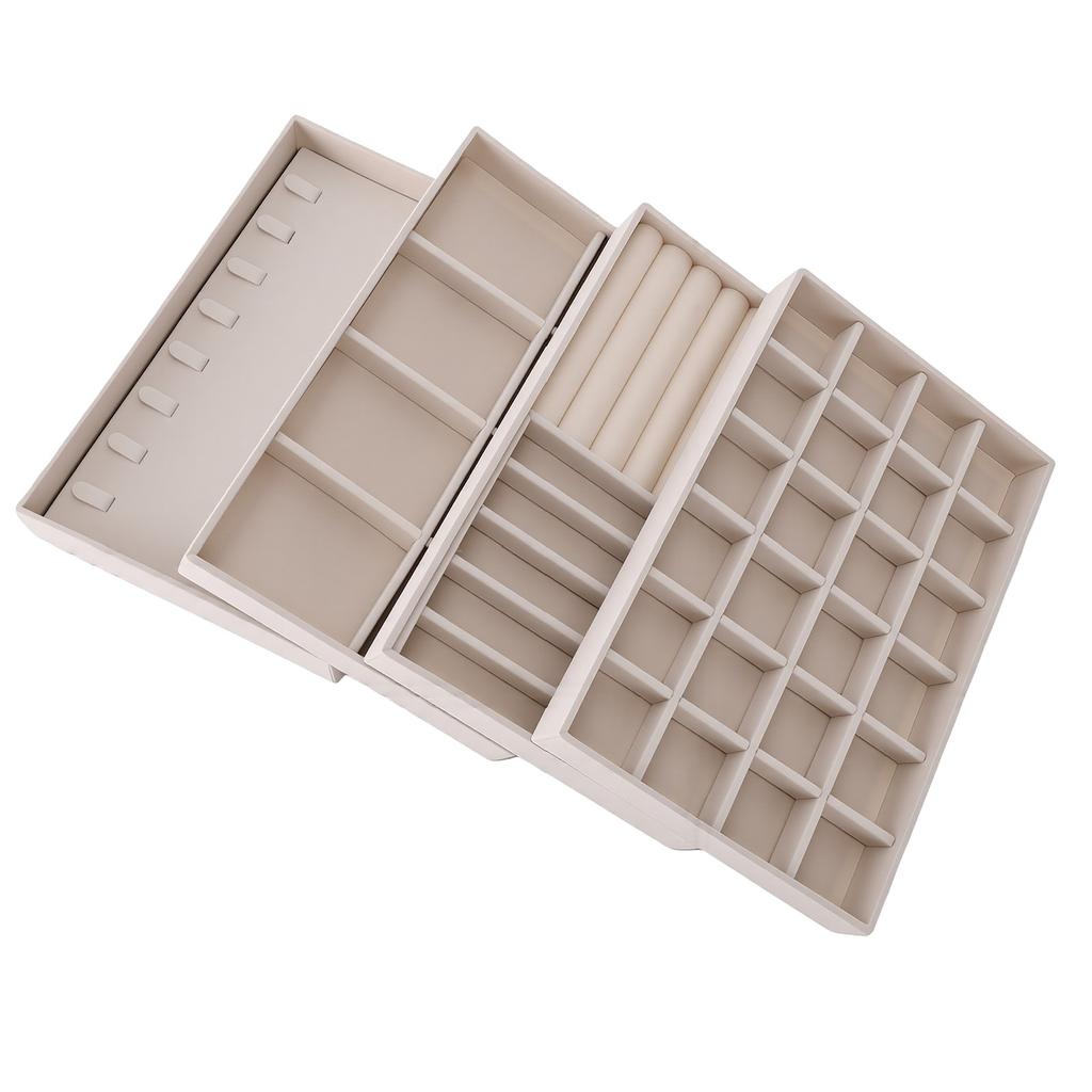 4pcs Drawer Jewelry Storage Trays Detachable Jewelry Organizer Trays for Rings Earrings Necklaces Bracelets Cream Color