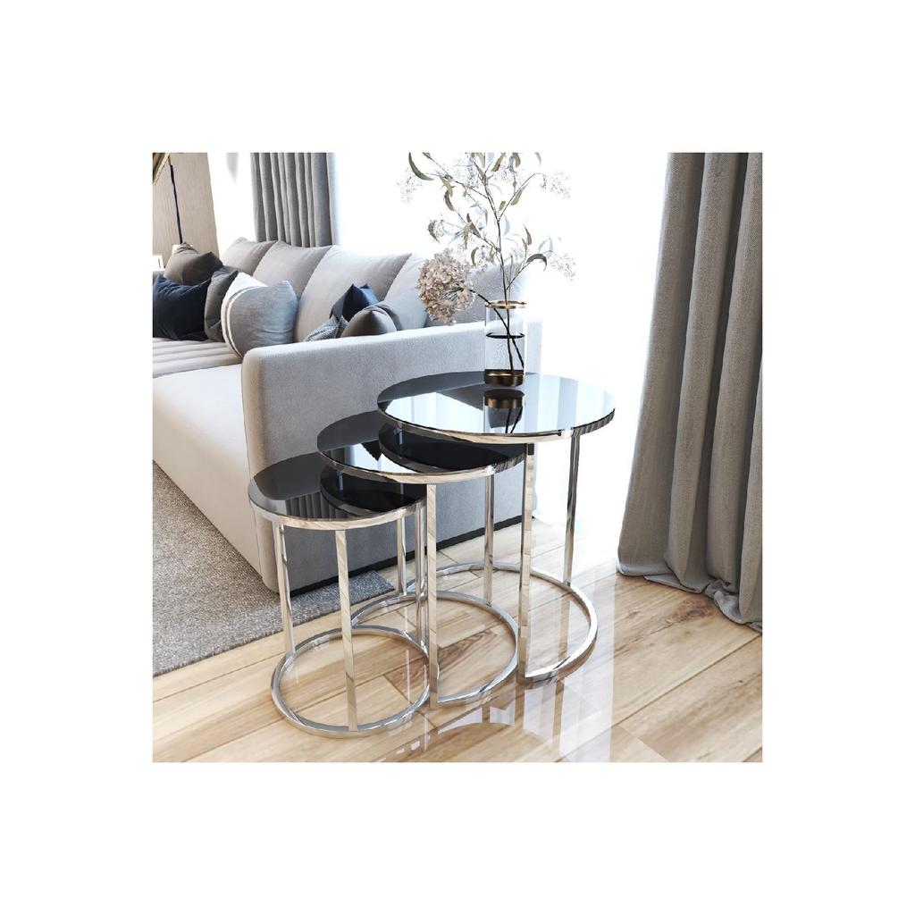 3-piece Luxe C Nesting Coffee Table With Silver Smoked Mirror