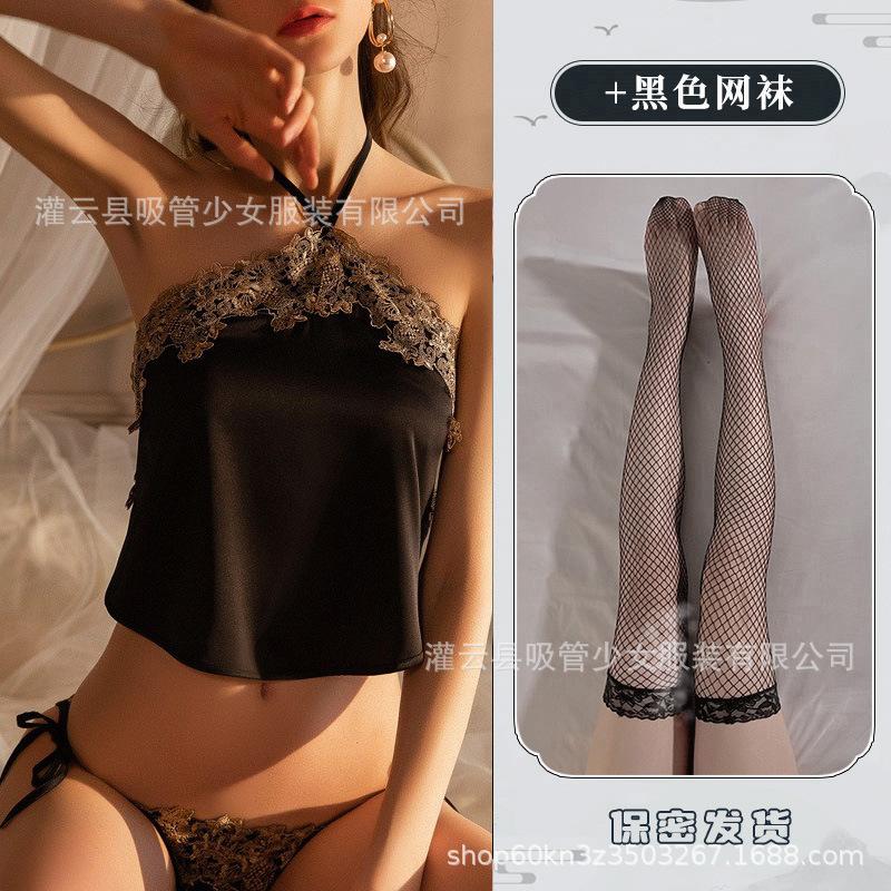 Sex underwear sexy belly pocket large size strap women's belly pocket hanging neck lace satin