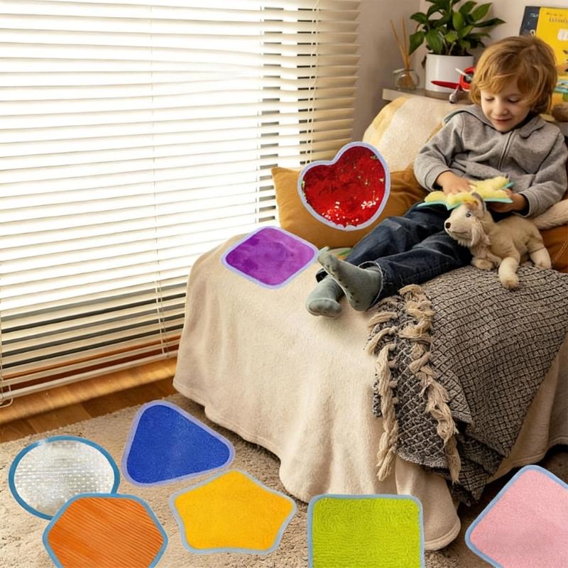 Pack of 8 Fabric Sensory Play Mats Early Learning Toys Autism Therapy Tool Featuring Multiple Textures and Colors