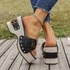 Foreign Trade Large Size Thick Heel Sandals Women's 2025 Summer New One-word Buckle Beach Fashion Sandals Shoe Buckle