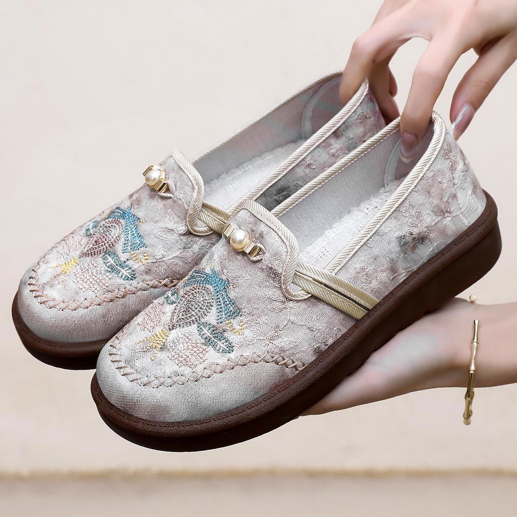 Flats Shoes for Women Embroidered Loafers Lightweight Dress Shoes Cozy Round Closed Toe Breathable Flats Women's Platform Anti-Slip Walking Shoes