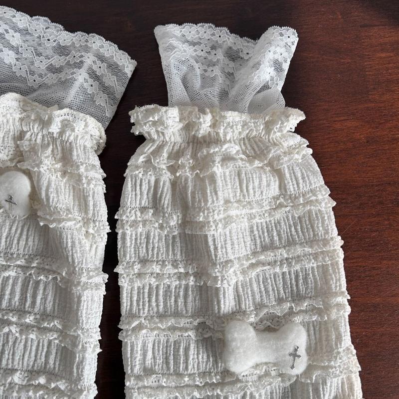Japanese Tiered Ruffle Lace Leg Warmers for Women and Teens Knee Length Flared Leg Covers for Cosplay and Daily Wear